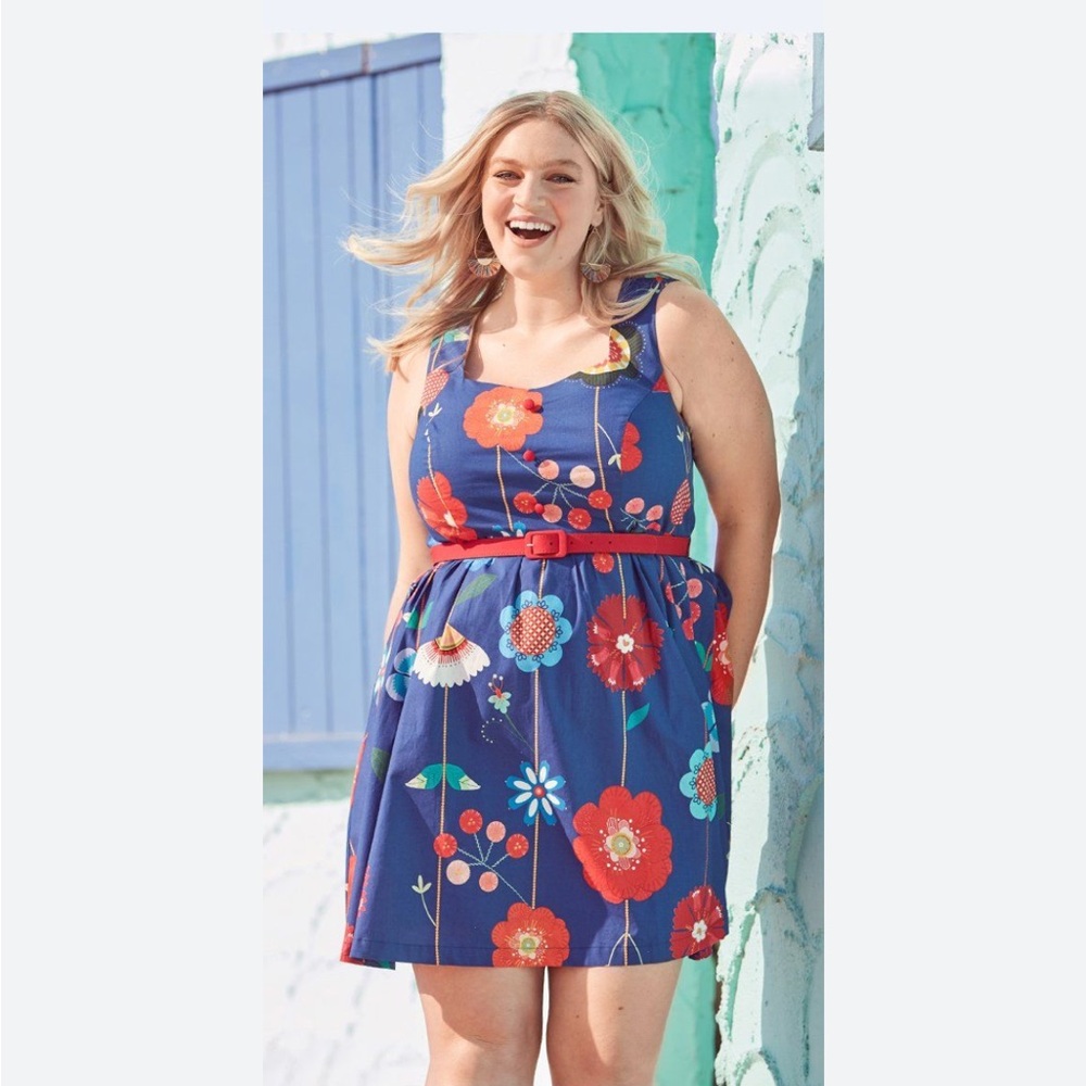Modcloth Floral Dress - Blue and Red - Size 3X